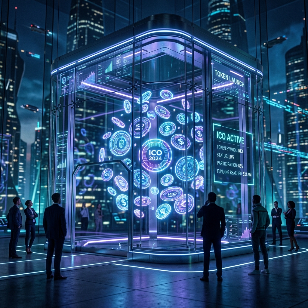 Cinematic 3D ICO Token Launch in a High-Tech Digital Vault