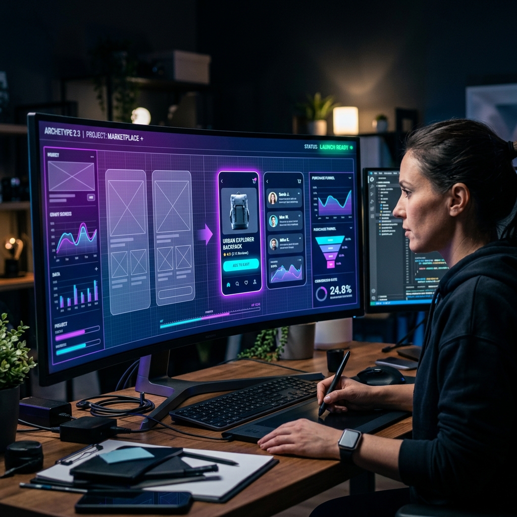 Professional mobile app development workspace and UI design